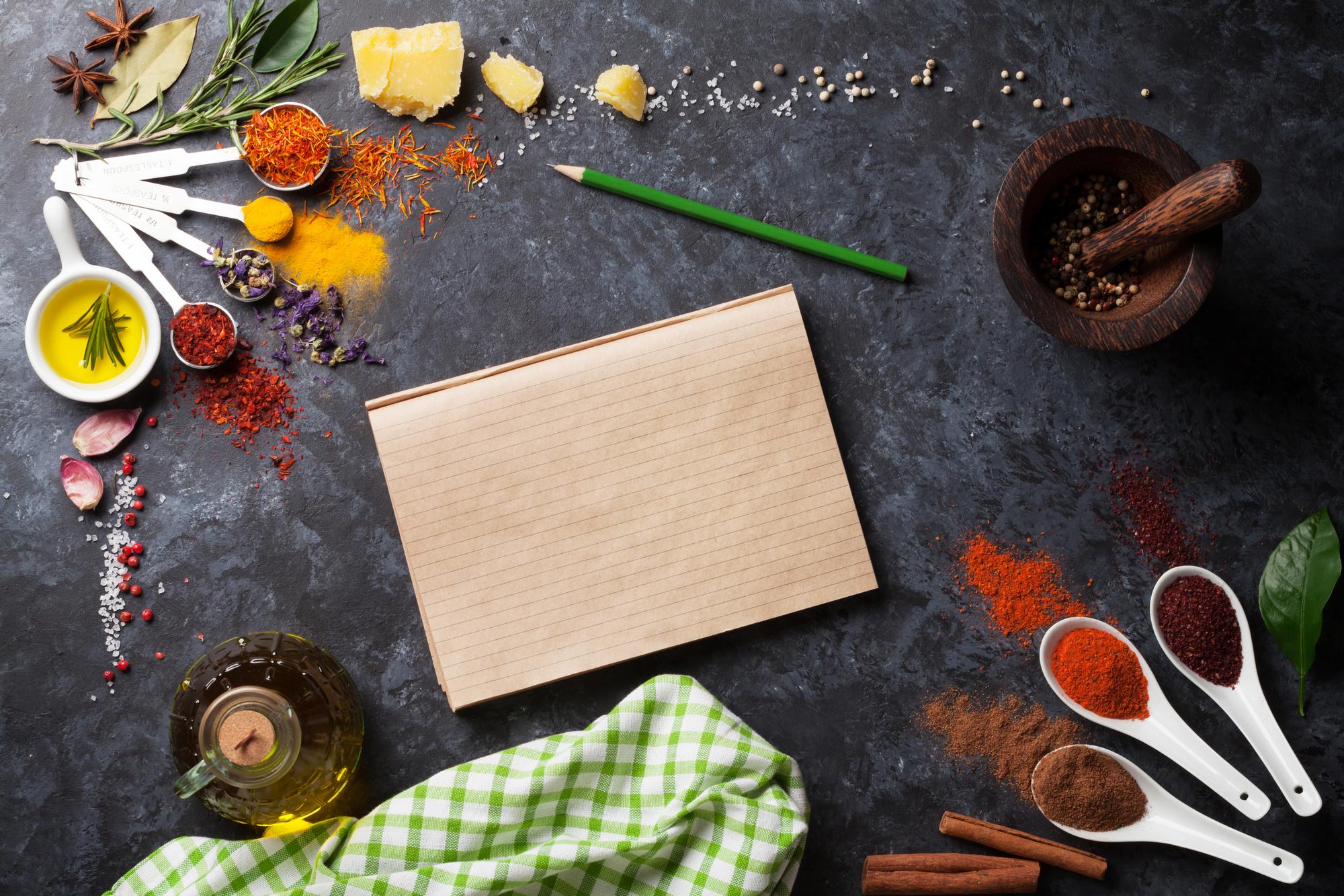 Subscription box with recipe cards and spices